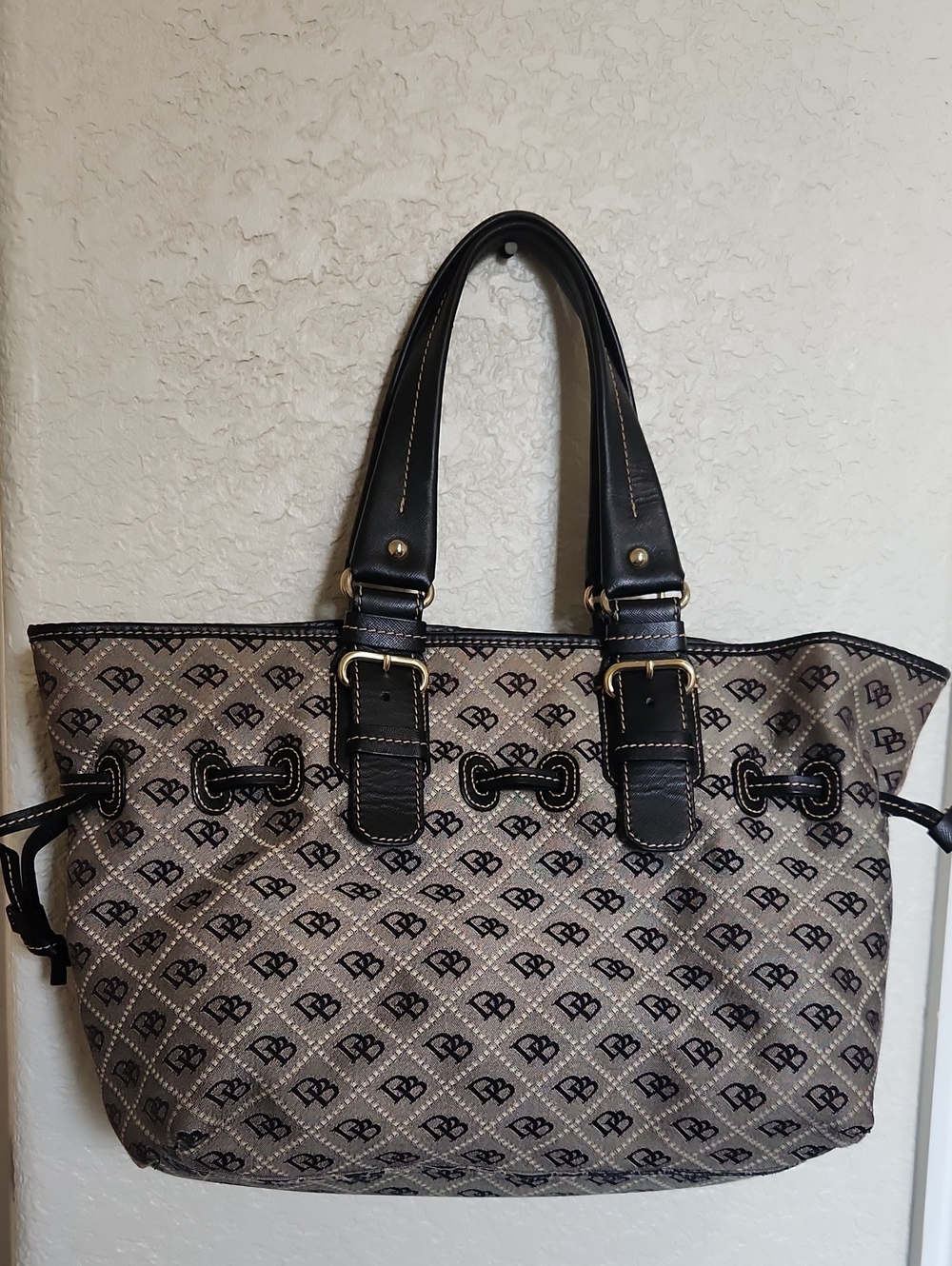 Vintage Dooney & Bourke Signature Monogram Canvas Chiara Tote Bag